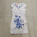 Elegant Summer Satin Cheongsam with Chinese Embroidery Elegant Summer Satin Cheongsam with Chinese Embroidery