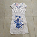Elegant Summer Satin Cheongsam With Chinese Embroidery Elegant Summer Satin Cheongsam With Chinese Embroidery