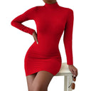 Elegant Turtleneck Pleated Mini Dress For Women 40 To 55 Elegant Turtleneck Pleated Mini Dress For Women 40 To 55