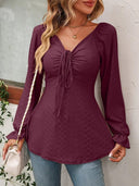 Elegant V Neck Drawstring Blouse For Everyday Chic Elegant V Neck Drawstring Blouse For Everyday Chic