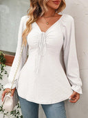 Elegant V-Neck Drawstring Blouse Stylish Fashion Choice Elegant V-Neck Drawstring Blouse Stylish Fashion Choice