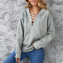 Fashion V-neck Lace-up Drawstring Hooded Sweatshirt for Women Fashion V-neck Lace-up Drawstring Hooded Sweatshirt for Women