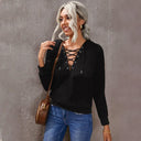 Fashion V-neck Lace-up Drawstring Hooded Sweatshirt for Women Fashion V-neck Lace-up Drawstring Hooded Sweatshirt for Women