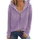 Fashion V Neck Lace Up Drawstring Hooded Sweatshirt Women Fashion V Neck Lace Up Drawstring Hooded Sweatshirt Women