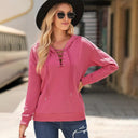 Fashion V Neck Lace Up Drawstring Hooded Sweatshirt Women Fashion V Neck Lace Up Drawstring Hooded Sweatshirt Women