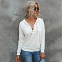 Fashion V Neck Lace Up Drawstring Hooded Sweatshirt Women Fashion V Neck Lace Up Drawstring Hooded Sweatshirt Women