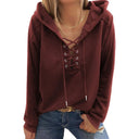 Fashion V-neck Lace-up Drawstring Hooded Sweatshirt for Women Fashion V-neck Lace-up Drawstring Hooded Sweatshirt for Women