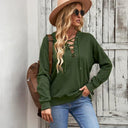 Fashion V Neck Lace Up Drawstring Hooded Sweatshirt Women Fashion V Neck Lace Up Drawstring Hooded Sweatshirt Women