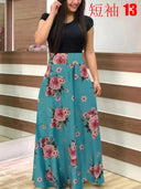 Flower Print Boho Chic Dress Elegant Swing Skirt for Women Flower Print Boho Chic Dress Elegant Swing Skirt for Women