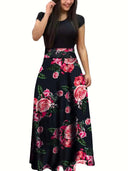 Flower Print Boho Chic Dress Elegant Swing Skirt for Women Flower Print Boho Chic Dress Elegant Swing Skirt for Women