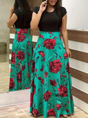 Flower Print Boho Chic Dress Swing Skirt For Women Flower Print Boho Chic Dress Swing Skirt For Women