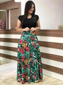 Flower Print Boho Chic Dress Swing Skirt For Women Flower Print Boho Chic Dress Swing Skirt For Women