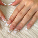 French False Nails Chic Nude White Short Square Tips Glue French False Nails Chic Nude White Short Square Tips Glue