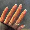 French False Nails Chic Nude White Short Square Tips Glue French False Nails Chic Nude White Short Square Tips Glue