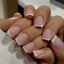 French False Nails Chic Nude White Short Square Tips Glue French False Nails Chic Nude White Short Square Tips Glue