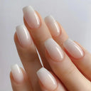 French False Nails Chic Nude White Short Square Tips Glue French False Nails Chic Nude White Short Square Tips Glue
