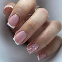 French False Nails Chic Nude White Short Square Tips Glue French False Nails Chic Nude White Short Square Tips Glue