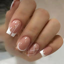 French False Nails Chic Nude White Short Square Tips Glue French False Nails Chic Nude White Short Square Tips Glue