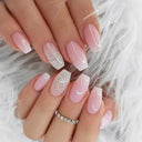 French False Nails Chic Nude White Short Square Tips Glue French False Nails Chic Nude White Short Square Tips Glue