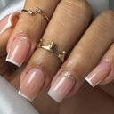 French False Nails Chic Nude White Short Square Tips Glue French False Nails Chic Nude White Short Square Tips Glue