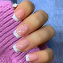 French False Nails Chic Nude White Short Square Tips Glue French False Nails Chic Nude White Short Square Tips Glue