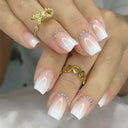 French False Nails Chic Nude White Short Square Tips Glue French False Nails Chic Nude White Short Square Tips Glue