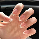 French False Nails Chic Nude White Short Square Tips Glue French False Nails Chic Nude White Short Square Tips Glue
