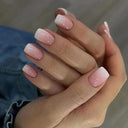 French False Nails Chic Nude White Short Square Tips Glue French False Nails Chic Nude White Short Square Tips Glue