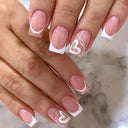 French False Nails Chic Nude White Short Square Tips Glue French False Nails Chic Nude White Short Square Tips Glue