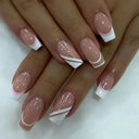 French False Nails Chic Nude White Short Square Tips Glue French False Nails Chic Nude White Short Square Tips Glue