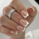 French False Nails Chic Nude White Short Square Tips Glue French False Nails Chic Nude White Short Square Tips Glue