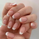 French False Nails Chic Nude White Short Square Tips Glue French False Nails Chic Nude White Short Square Tips Glue