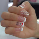 French False Nails Chic Nude White Short Square Tips Glue French False Nails Chic Nude White Short Square Tips Glue