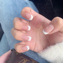 French False Nails Chic Nude White Short Square Tips Glue French False Nails Chic Nude White Short Square Tips Glue