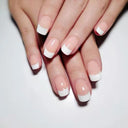 French False Nails Chic Nude White Short Square Tips Glue French False Nails Chic Nude White Short Square Tips Glue