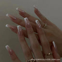 French False Nails Chic Nude White Short Square Tips Glue French False Nails Chic Nude White Short Square Tips Glue