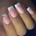 French False Nails Chic Nude White Short Square Tips Glue French False Nails Chic Nude White Short Square Tips Glue