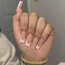 French False Nails Chic Nude White Short Square Tips Glue French False Nails Chic Nude White Short Square Tips Glue