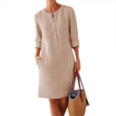 Casual Dresses: Cotton Linen Tunic Dress Versatile Solid Style Casual Dresses: Cotton Linen Tunic Dress Versatile Solid Style
