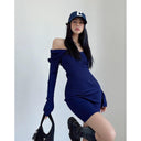 Knitted V-neck Slim-Fit Sheath Dress Elegant Spring Design Knitted V-neck Slim-Fit Sheath Dress Elegant Spring Design