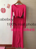 Knitted Winter Sexy Sweater Skirt Suit Cozy Y2K Style Set Knitted Winter Sexy Sweater Skirt Suit Cozy Y2K Style Set