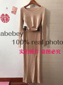 Knitted Winter Sexy Sweater Skirt Suit Cozy Y2K Style Set Knitted Winter Sexy Sweater Skirt Suit Cozy Y2K Style Set