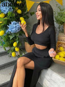 Knitted Winter Sexy Sweater Skirt Suit Cozy Y2K Style Set Knitted Winter Sexy Sweater Skirt Suit Cozy Y2K Style Set