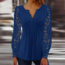Lace Pleated V Neck Blouse Hollow Button Shirt For Women Lace Pleated V Neck Blouse Hollow Button Shirt For Women