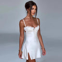 Lace Split Mini Dress: Elegant Sleeveless Clubwear Style Lace Split Mini Dress: Elegant Sleeveless Clubwear Style