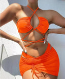 Lace-Up Bikini Set with Skirt - Flattering High Waist Swimwear Lace-Up Bikini Set with Skirt - Flattering High Waist Swimwear