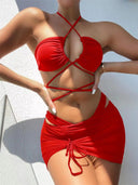 Lace-Up Bikini Set with Skirt - Flattering High Waist Swimwear Lace-Up Bikini Set with Skirt - Flattering High Waist Swimwear