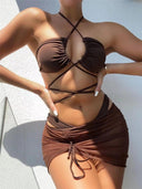 Lace-Up Bikini Set with Skirt - Flattering High Waist Swimwear Lace-Up Bikini Set with Skirt - Flattering High Waist Swimwear