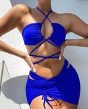Lace-Up Bikini Set with Skirt - Flattering High Waist Swimwear Lace-Up Bikini Set with Skirt - Flattering High Waist Swimwear