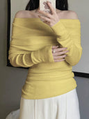 Off-the-Shoulder Clavicle Top Sweater Chic Commuter Essential Off-the-Shoulder Clavicle Top Sweater Chic Commuter Essential